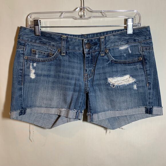 American Eagle Medium Wash Distressed Denim Shorts - Picture 1 of 4